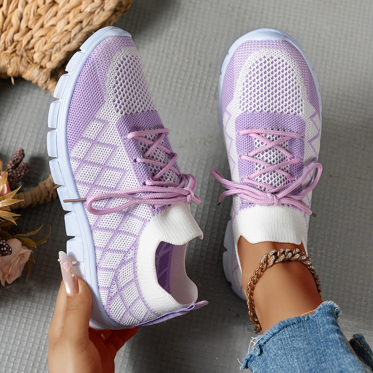 Kadın Örgü Çoraplı Spor Ayakka - Knit Fabric Lace Up Sneakers incelemesi ve fiyatı